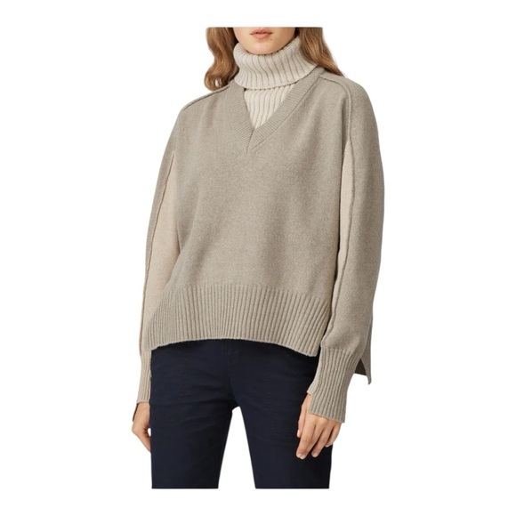Cedric Charlier Layered Turtleneck Sweater in Gray & Beige Wool Blend Size 14 - Picture 1 of 10